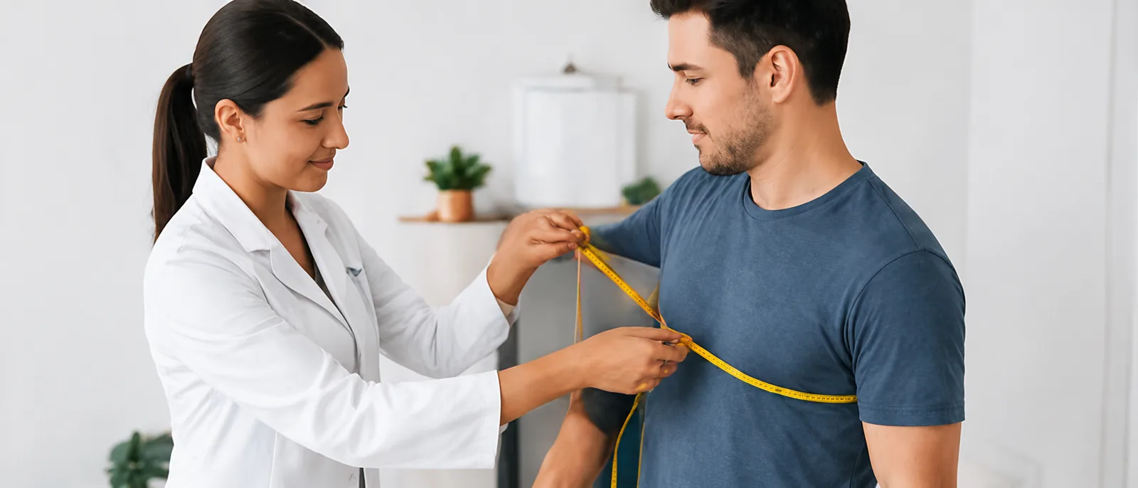 Nutricionista tomando medidas antropométricas a un colaborador